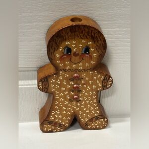1980s–1990s Folk Art Wooden Gingerbread Candle Holder HandPainted Vintage  Decor